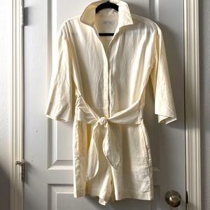 Free Assembly Cotton/Linen Belted Romper